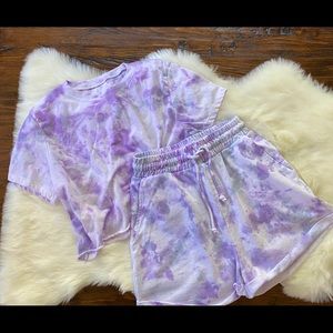 Lounge Tie dye purple crop top and shorts set